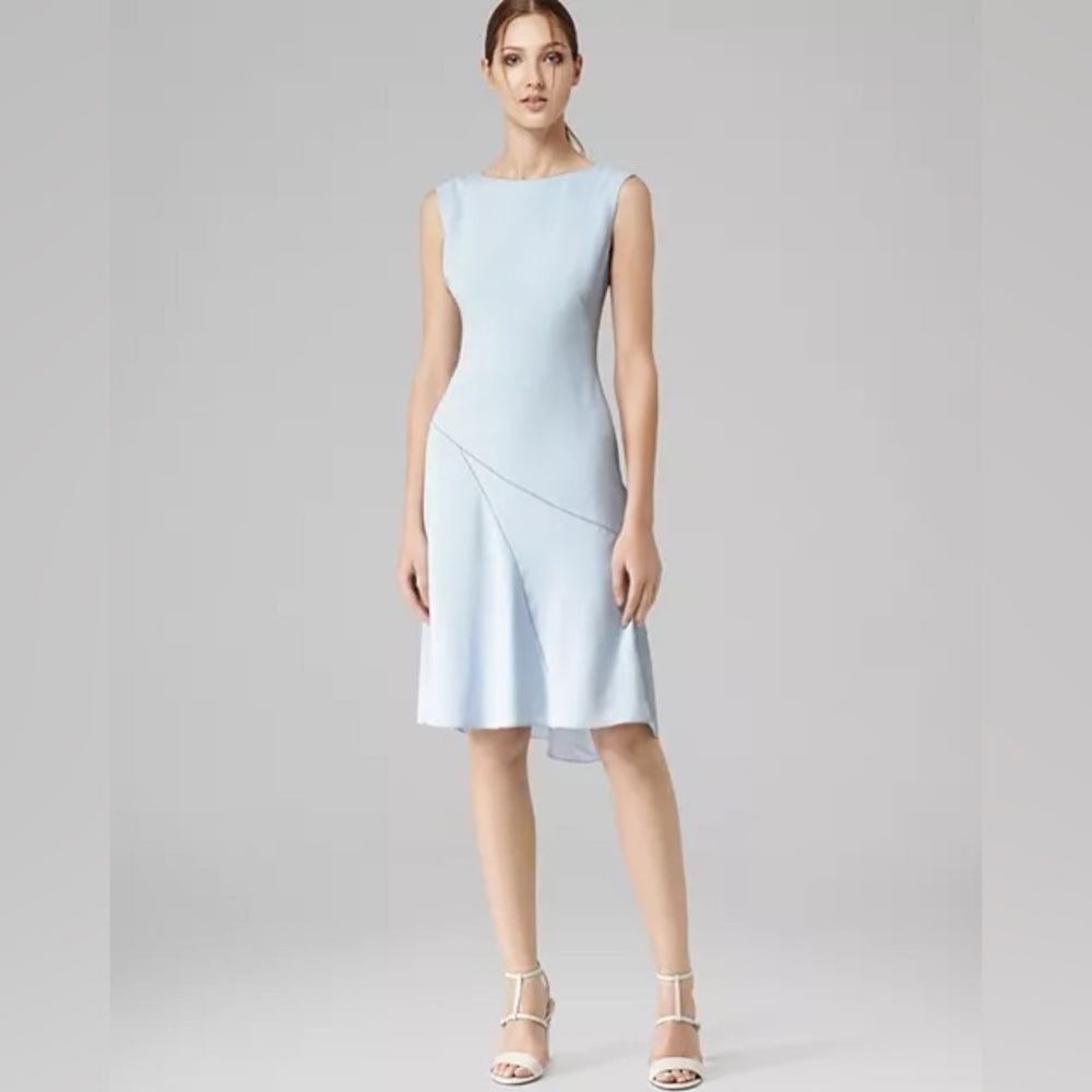 Reiss Baby Blue Low Back Sheath Dress Sz 2 Elegant Minimalist Cocktail​